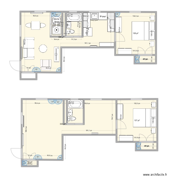 Appartement_30_wood. Plan de 7 pièces et 85 m2