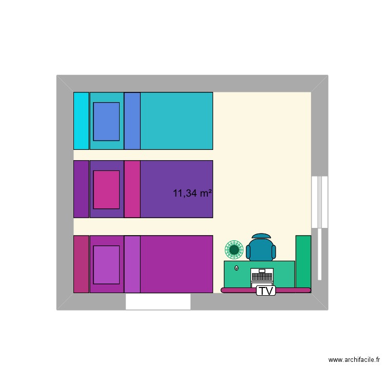 chambre enfants 4. Plan de 1 pièce et 11 m2