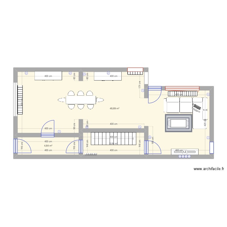 REZ. Plan de 3 pièces et 59 m2