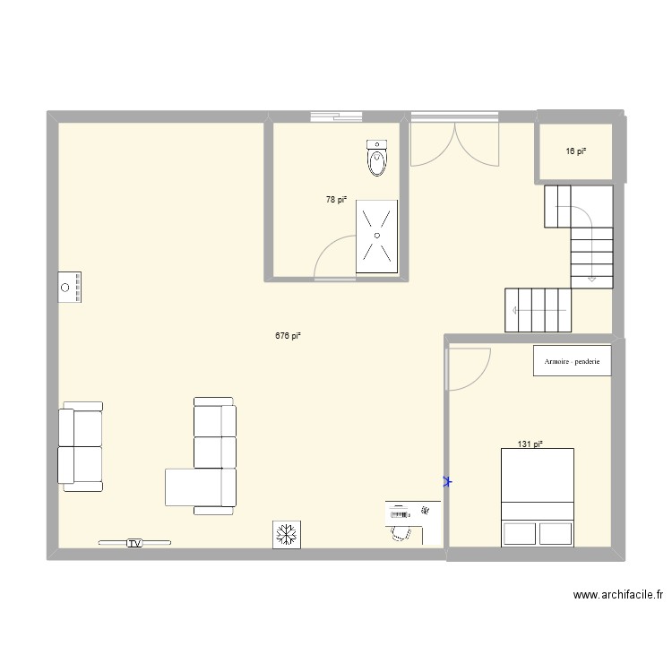 S-S. Plan de 4 pièces et 84 m2