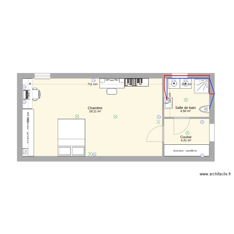 chambre lola. Plan de 3 pièces et 37 m2