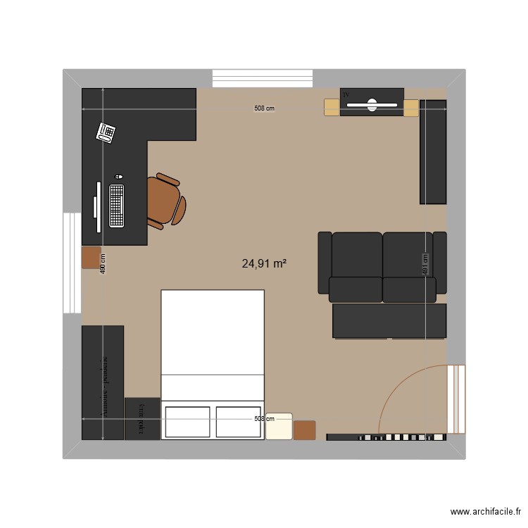 Chambre 1. Plan de 1 pièce et 25 m2