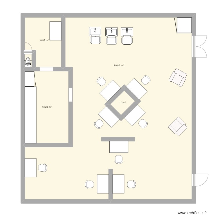 salon de coiffure . Plan de 5 pièces et 124 m2