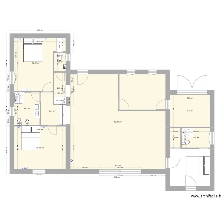 Monpazier RJ45 USB TV. Plan de 10 pièces et 125 m2