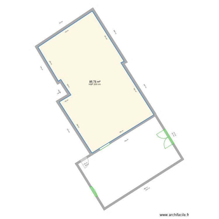 placement mobilier dans nouveau plan avec cotes actualisées. Plan de 1 pièce et 96 m2