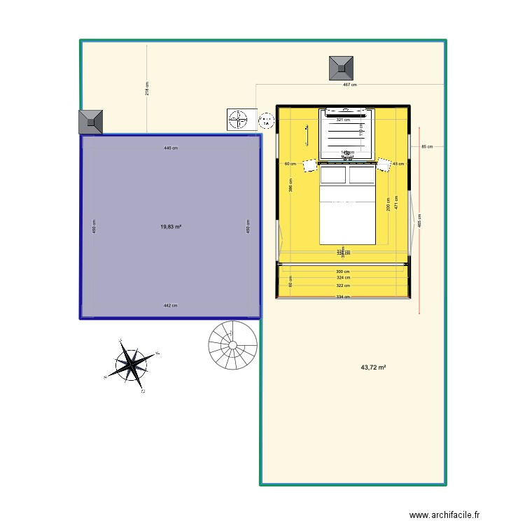 Chambre terrasse AGHBALOU. Plan de 3 pièces et 94 m2