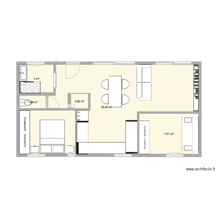 montreuil. Plan de 5 pièces et 48 m2