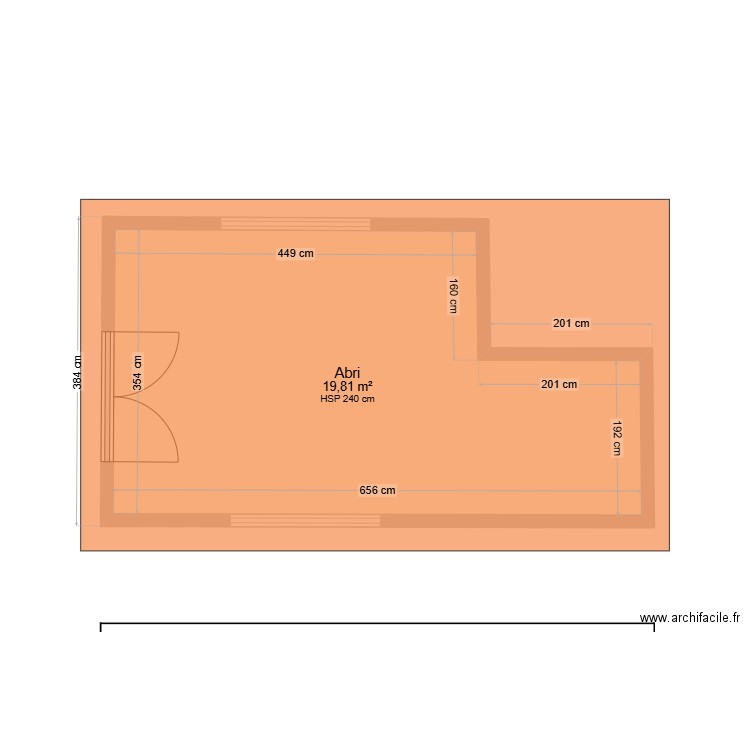 Abri de jardin local piscine < 20 m² . Plan de 1 pièce et 20 m2