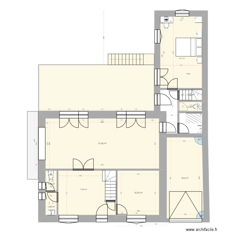 Projet_RDF_RDC_007ter avec escalier. Plan de 10 pièces et 123 m2