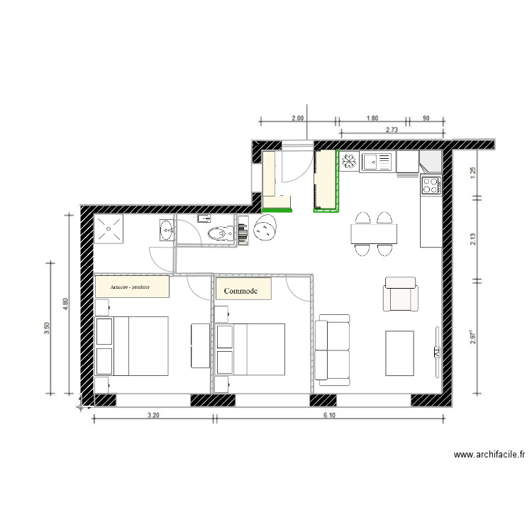 module 1 les voluments ex 2. Plan de 1 pièce et 54 m2