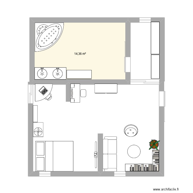 chambre de maison. Plan de 1 pièce et 14 m2