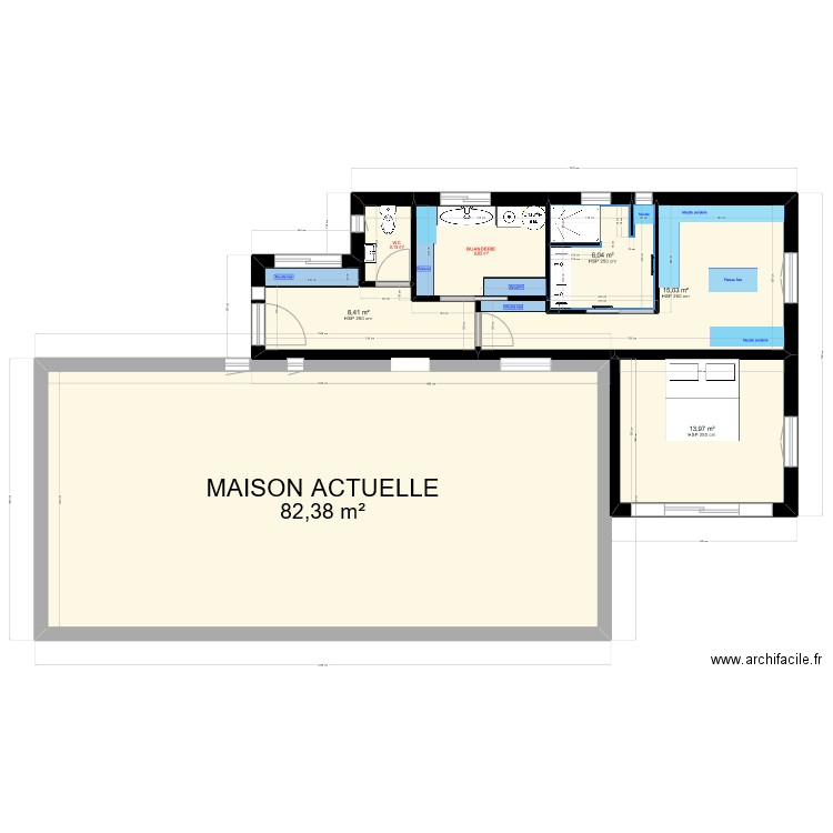 Agrandissement Elisa. Plan de 7 pièces et 135 m2