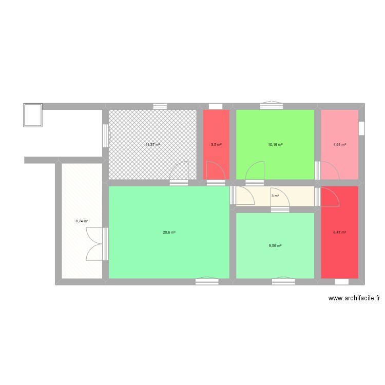 bacae estu. Plan de 9 pièces et 78 m2