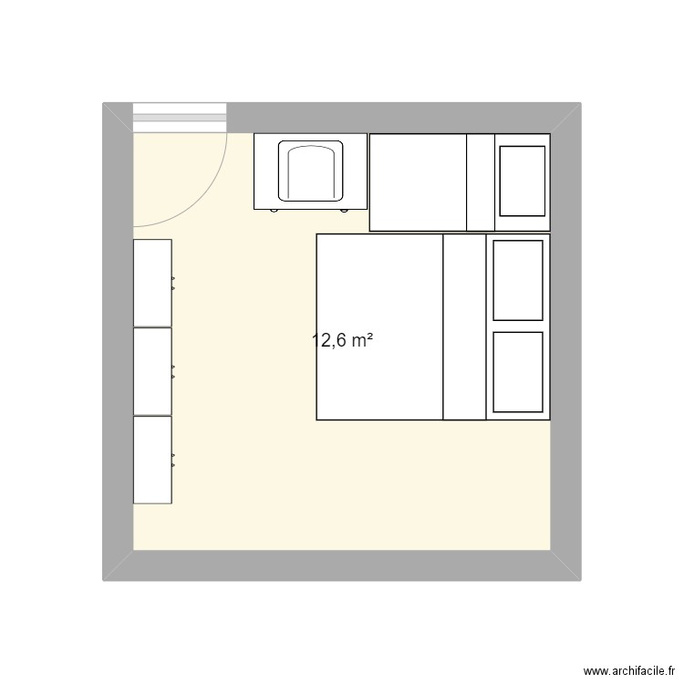 Chambre 1. Plan de 1 pièce et 13 m2