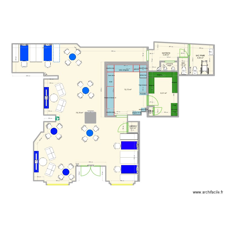 Bar Esport - calcule m2. Plan de 10 pièces et 116 m2