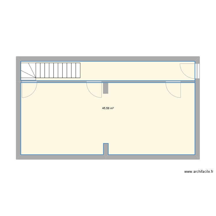 RDC. Plan de 1 pièce et 46 m2