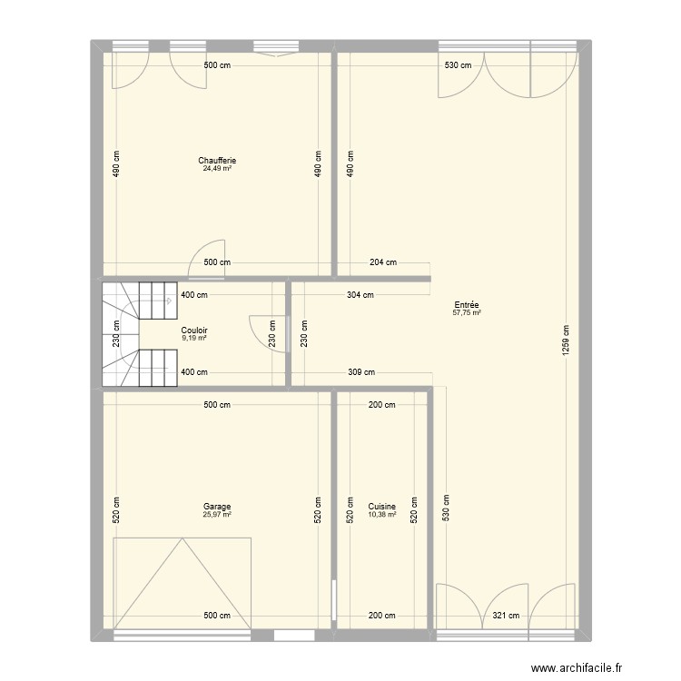 A-RdC. Plan de 5 pièces et 128 m2