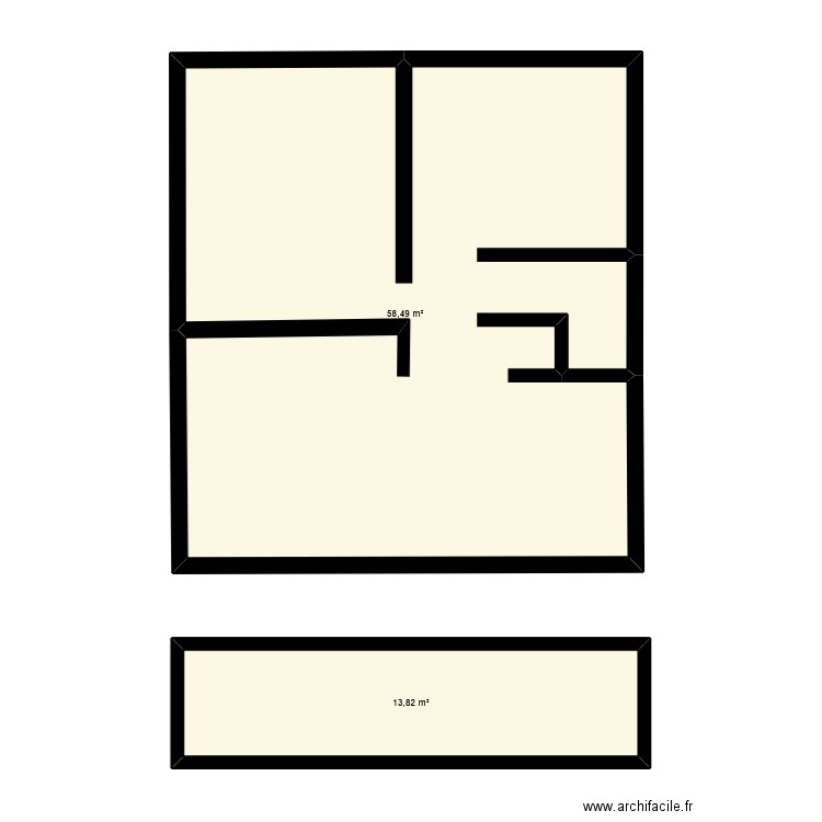 sous sol. Plan de 2 pièces et 72 m2