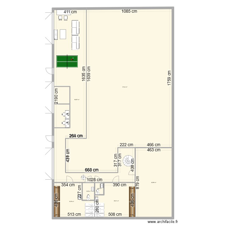 amenagement. Plan de 7 pièces et 392 m2