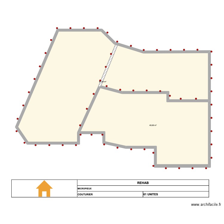 COUTURIER. Plan de 2 pièces et 131 m2