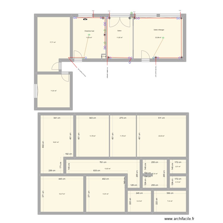 Plan maison. Plan de 18 pièces et 214 m2