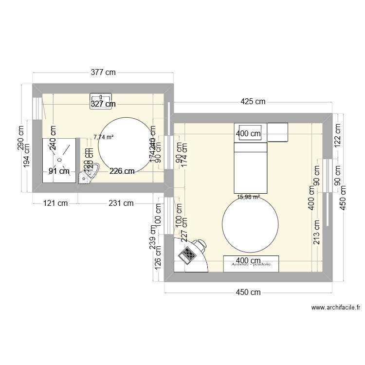 devoir. Plan de 2 pièces et 24 m2