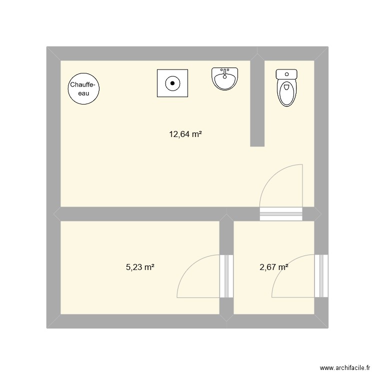 Buanderie. Plan de 3 pièces et 21 m2