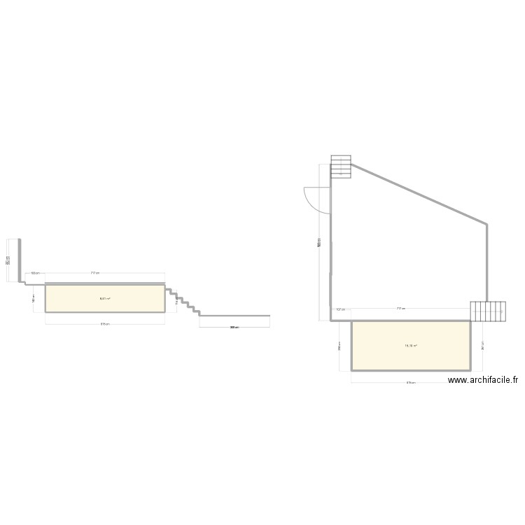 Piscine coupe terrasse. Plan de 2 pièces et 24 m2