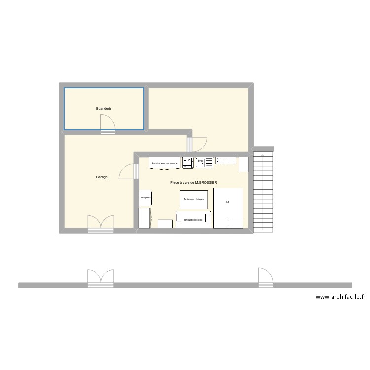 Plan grossier. Plan de 3 pièces et 69 m2