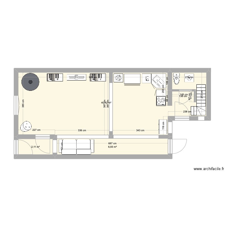 Projet VILLERS MATRICE V2. Plan de 3 pièces et 50 m2