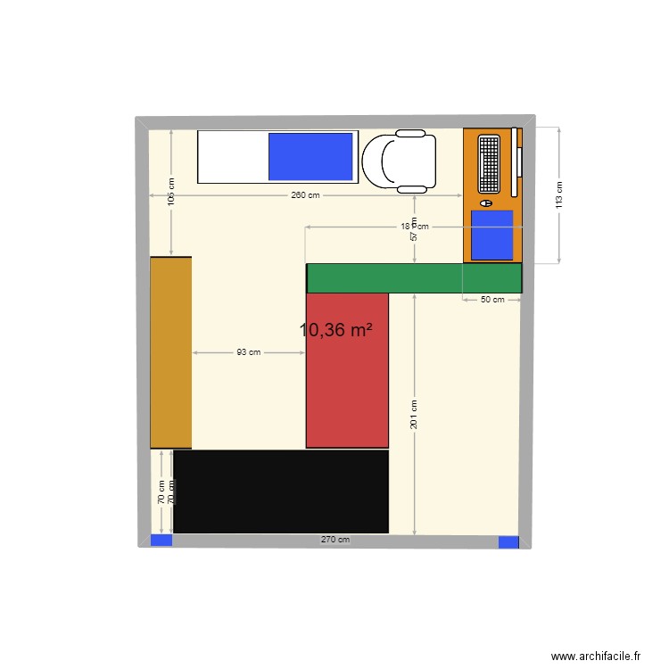 Mssalah 0003. Plan de 1 pièce et 10 m2