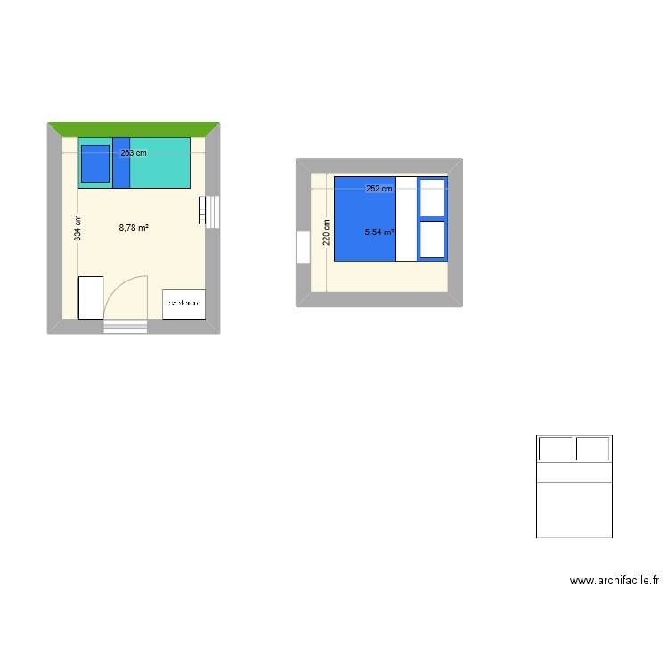 chambre Pablo. Plan de 2 pièces et 14 m2