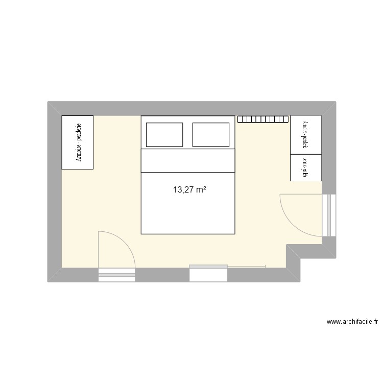 Chambre S&L. Plan de 1 pièce et 13 m2