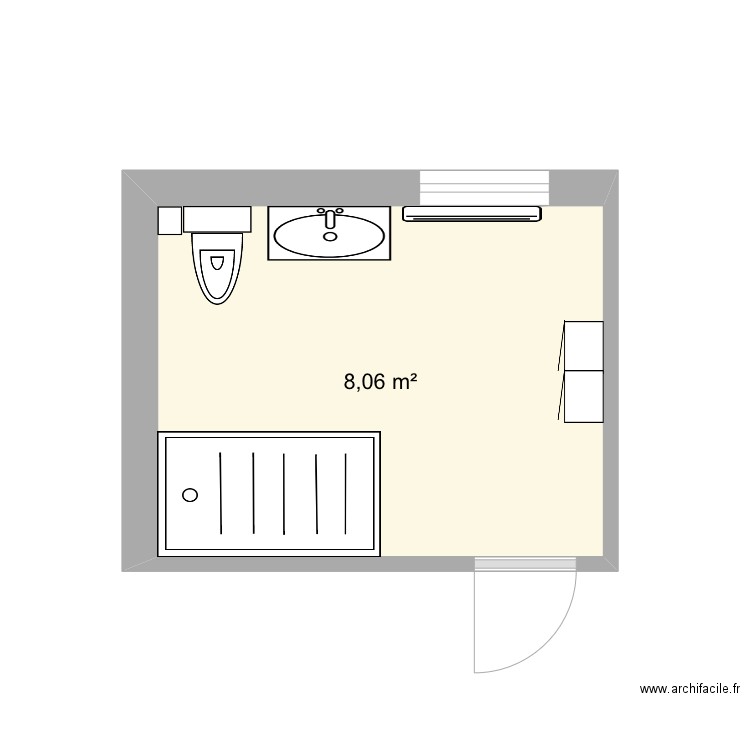 sdb. Plan de 1 pièce et 8 m2