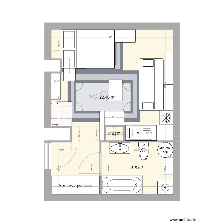 muleb. Plan de 3 pièces et 28 m2