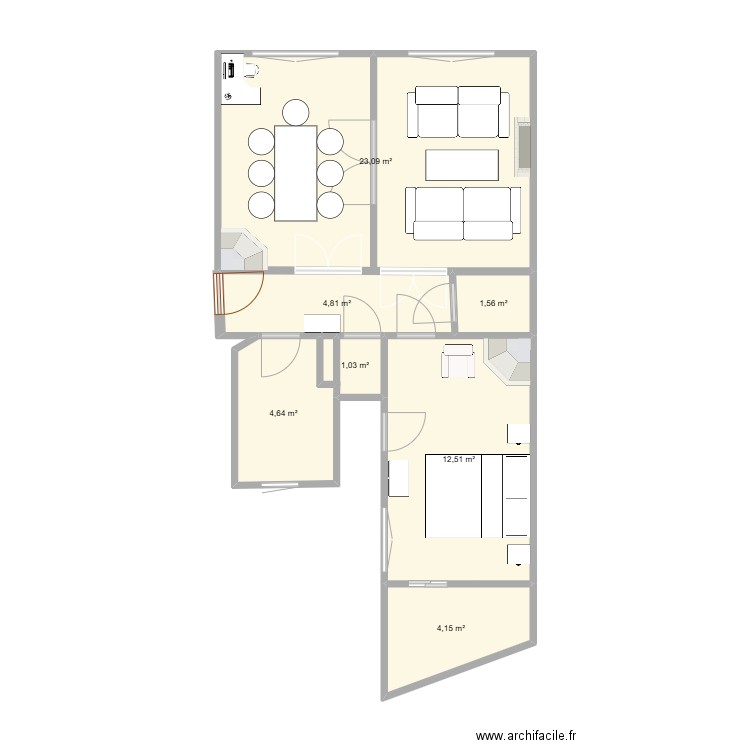 Apt Exelmens. Plan de 7 pièces et 52 m2