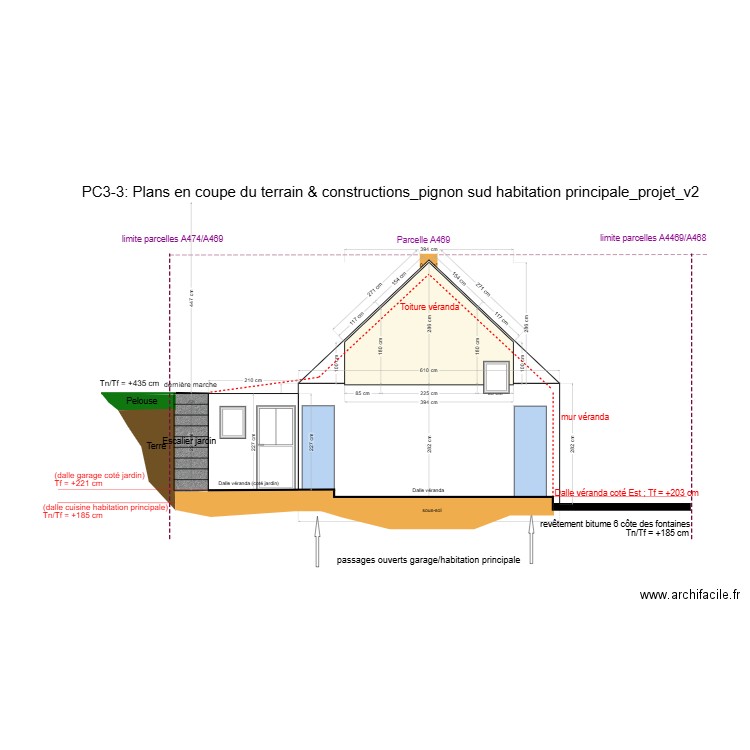 PC3_plans en coupe_pignon sud habitation principale_après projet (2). Plan de 0 pièce et 0 m2