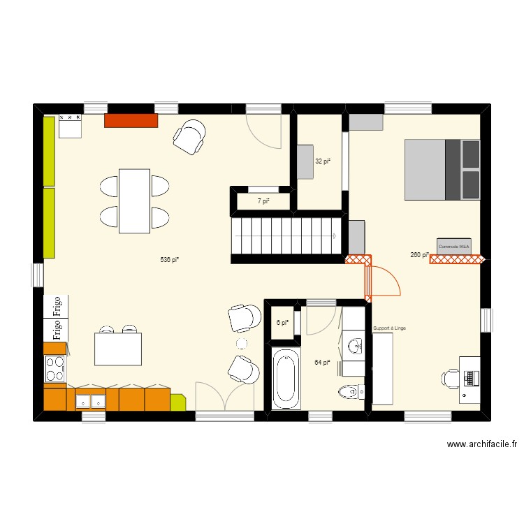 croquis Maison Toon - option 1. Plan de 6 pièces et 84 m2