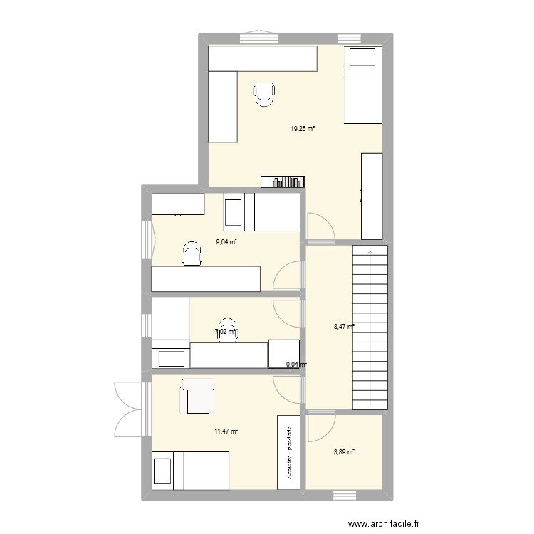 Menjador3. Plan de 7 pièces et 60 m2