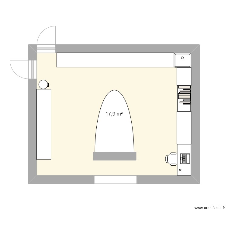 ateler. Plan de 1 pièce et 18 m2