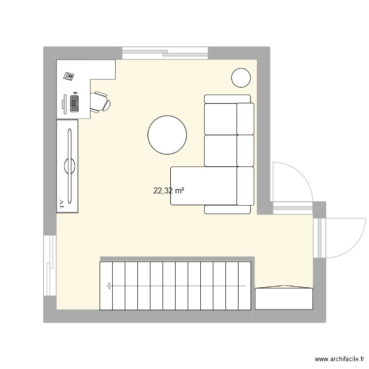 salon/bureau (2) Tiffany et Sébastien . Plan de 1 pièce et 22 m2