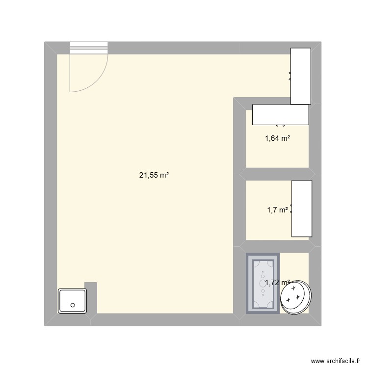 sale de mme. Plan de 4 pièces et 27 m2