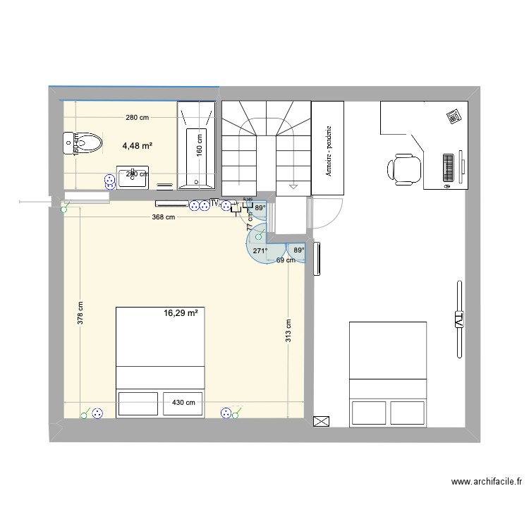 1 er jet . Plan de 2 pièces et 21 m2