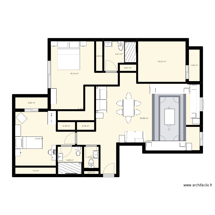 Appart. Plan de 16 pièces et 102 m2