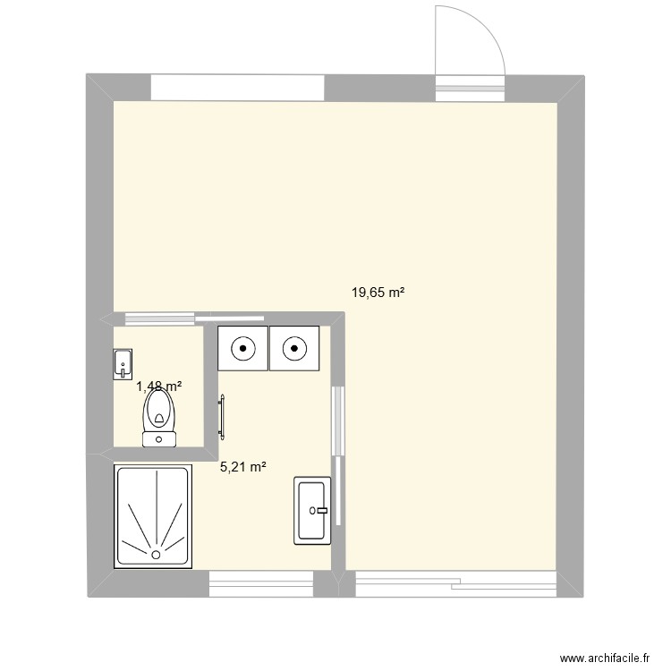 SDB. Plan de 3 pièces et 26 m2