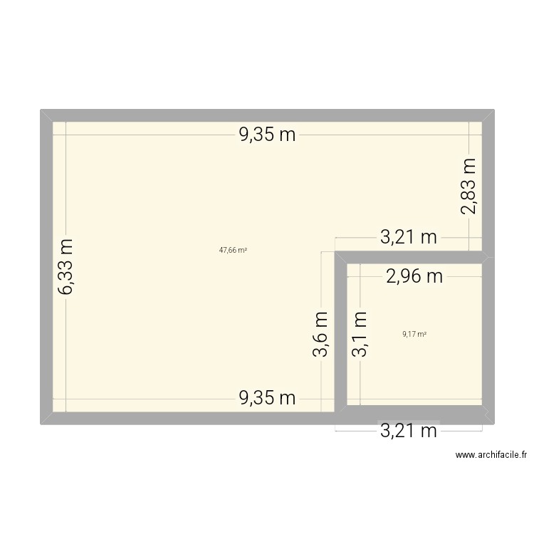 Plan 1. Plan de 2 pièces et 57 m2