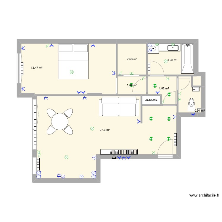 Cascetta. Plan de 8 pièces et 52 m2