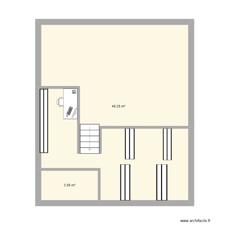 1er etage . Plan de 2 pièces et 53 m2