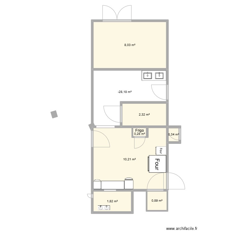 boulangerie. Plan de 8 pièces et 31 m2