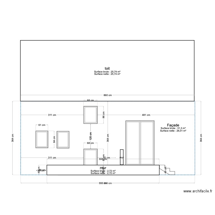 façade avant terrasse. Plan de 0 pièce et 0 m2